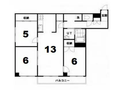 地下鉄東西線 南郷7丁目駅 徒歩6分 9階建 築36年(3LDK/2階)の間取り写真