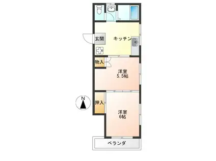 コーポ富士(2K/1階)の間取り写真