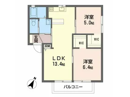 ディアスタウン(2LDK/2階)の間取り写真
