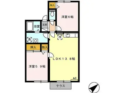 プリシェール赤池(2LDK/1階)の間取り写真