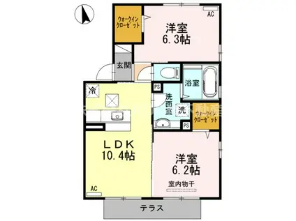 ガレント吉尾 A棟(2LDK/1階)の間取り写真