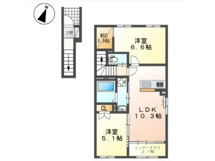 サクラヴィラージュ津福(2LDK/2階)の間取り写真