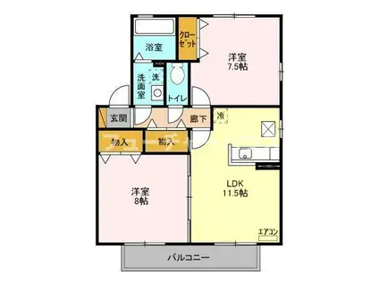 ロイヤルクレール B(2LDK/1階)の間取り写真