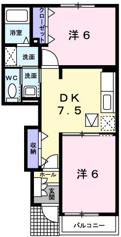 アルコバレーノII(2DK/1階)の間取り写真