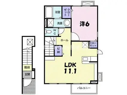 プリオールI(1LDK/2階)の間取り写真