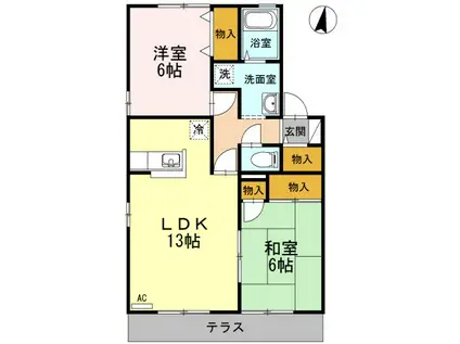 メルベーユKEN B棟(2LDK/1階)の間取り写真