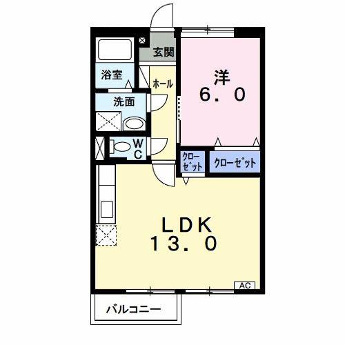 エスポアソールB(1LDK/2階)の間取り写真