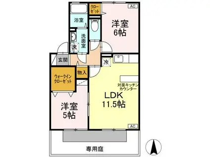 ヴェールヴィルII C棟(2LDK/1階)の間取り写真