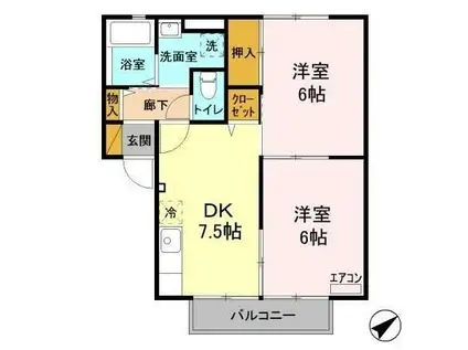 コンフォール A棟(2DK/1階)の間取り写真