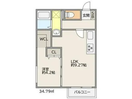 TRIOVE JR久留米駅前(1LDK/1階)の間取り写真