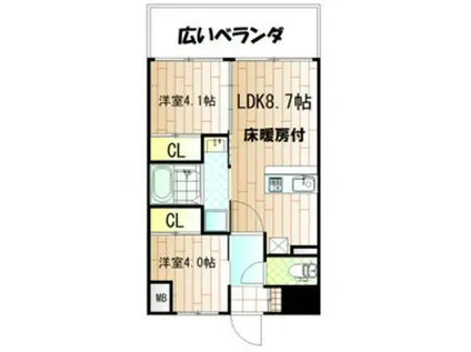 パラゴン勝山通(2LDK/3階)の間取り写真