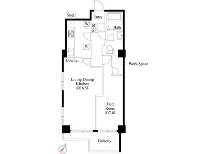 ライオンズマンション南平台(1SLDK/9階)の間取り写真