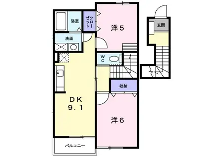 AIRYGARDENT(2DK/2階)の間取り写真