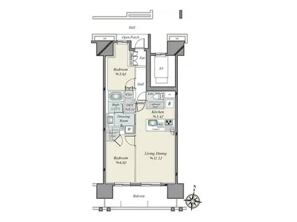 ピアノ可 高層階 2LDK(2LDK/13階)の間取り写真