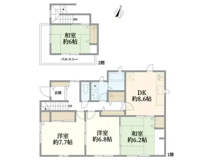 上落合3丁目戸建1・2階部分(4DK/1階)の間取り写真