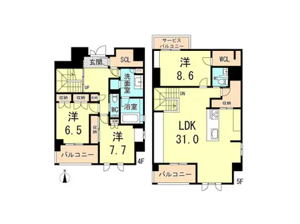 シャーメゾンステージ香櫨園(3LDK/4階)の間取り写真