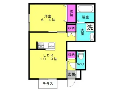 リバーエステート加古川本町(1LDK/1階)の間取り写真
