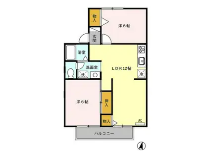 ネオハイムB(2LDK/2階)の間取り写真