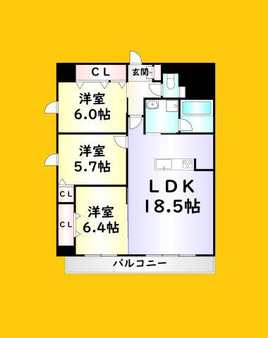 FAMILIE(3LDK/8階)の間取り写真
