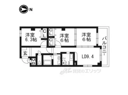 サンシャイン中川(3LDK/4階)の間取り写真
