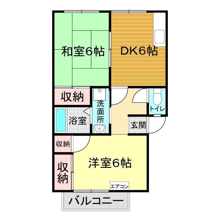 グリーンウッド(2DK/2階)の間取り写真