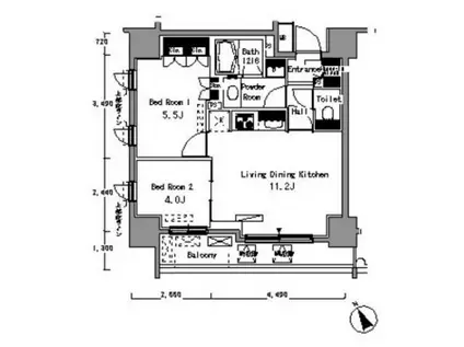 パークアクシス浅草橋(2LDK/2階)の間取り写真