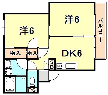 メゾンクレール(2DK/2階)の間取り写真