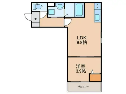AIMER 花畑南(1LDK/1階)の間取り写真