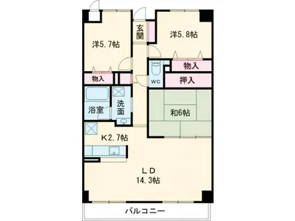ツインパストラル(3LDK/2階)の間取り写真
