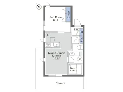 市谷台町レジデンス(1LDK/1階)の間取り写真