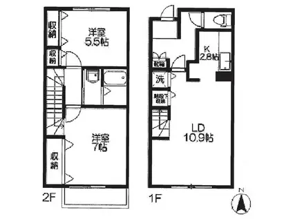 アルシェコートB(2LDK/1階)の間取り写真