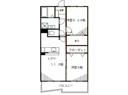 アベニール三鷹 R(2LDK/2階)の間取り写真