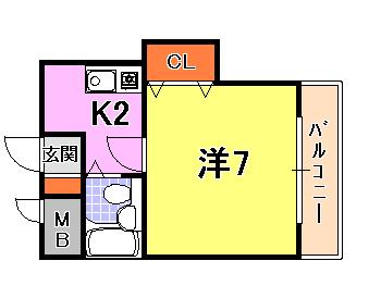 ヴィラパックス神戸(1K/2階)の間取り写真