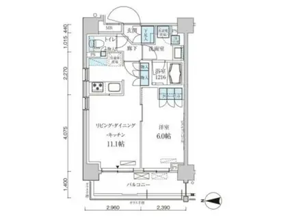 パークアクシス菊川ステーションゲート(1LDK/11階)の間取り写真