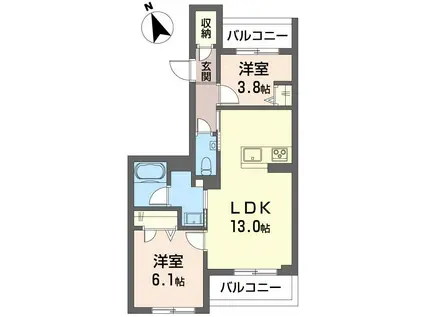 エー レジデンス(2LDK/3階)の間取り写真