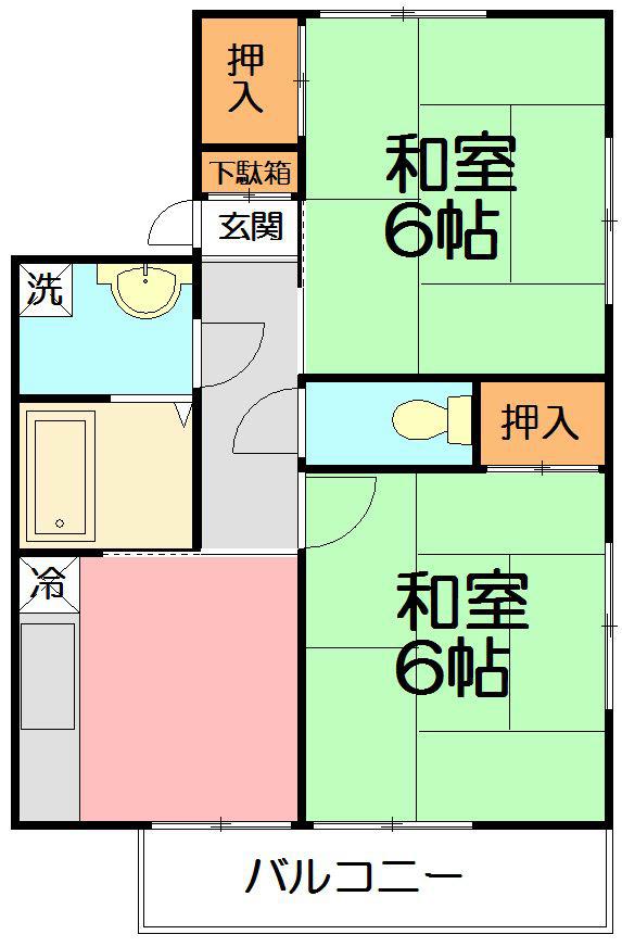 フラット3(2DK/2階)の間取り写真