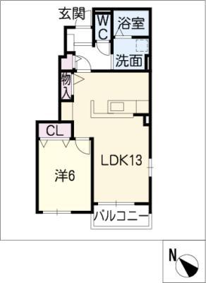 MICHELLE(1LDK/1階)の間取り写真