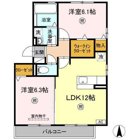 ハートフルタウンA(2LDK/2階)の間取り写真