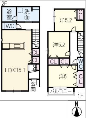 カーサ・ソラ C棟(3LDK/2階)の間取り写真