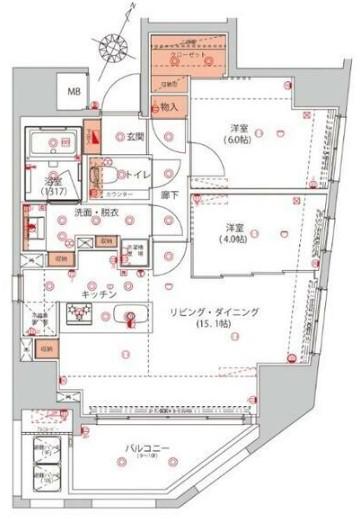 ハーモニーレジデンス千代田岩本町(2LDK/12階)の間取り写真