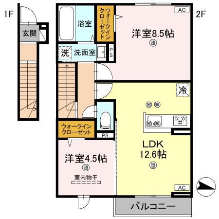 フォーゲルセレーノ B棟(2LDK/2階)の間取り写真