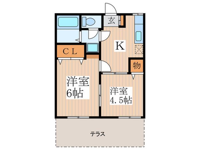イーストパークS棟(2K/1階)の間取り写真