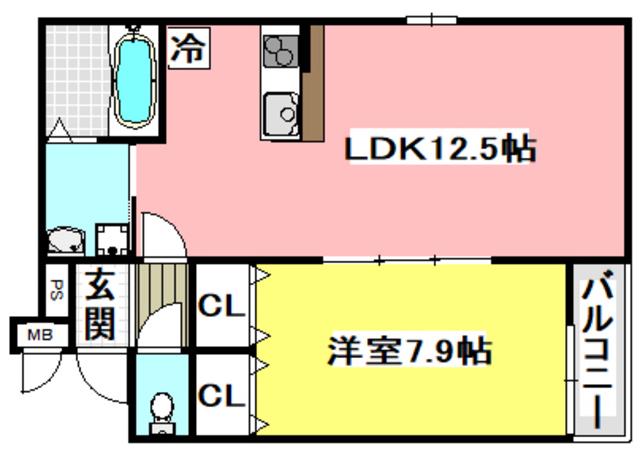 フジパレス戸伏町II(1LDK/1階)の間取り写真