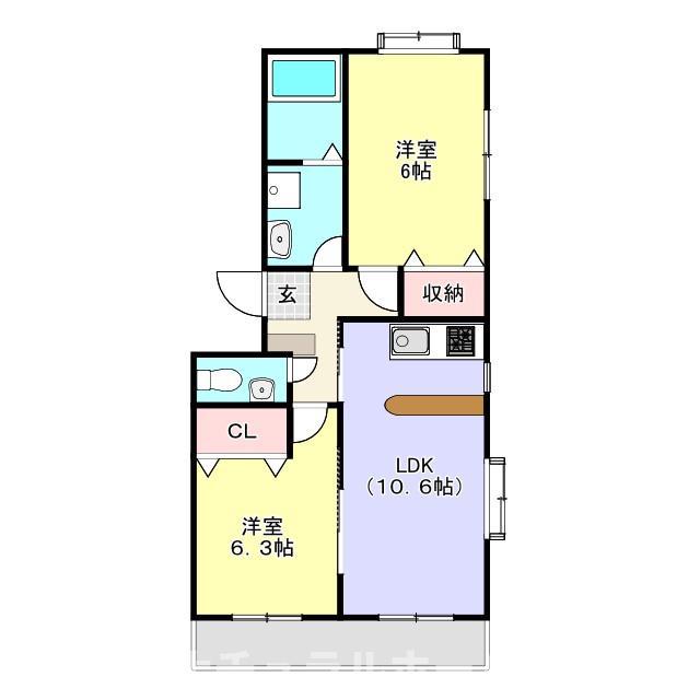 ウエスト COURT N棟(2LDK/3階)の間取り写真