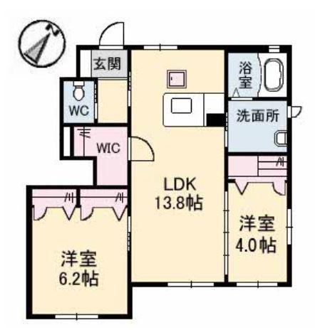 ラ・ルミエールA(2LDK/1階)の間取り写真