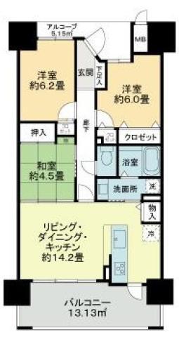 アルファステイツ佐古(3LDK/12階)の間取り写真