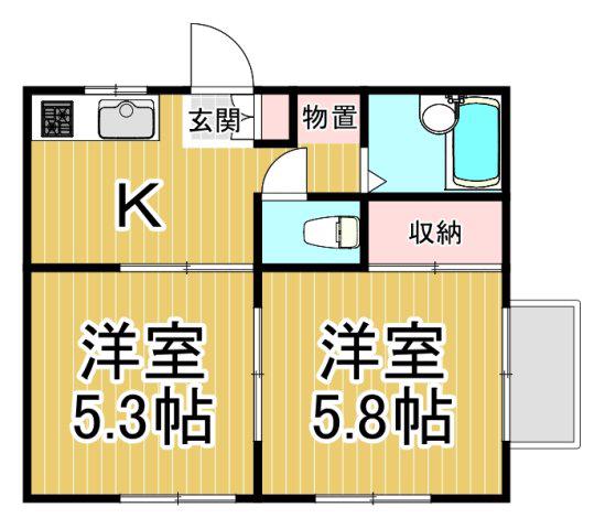 レオパレス アムール(2DK/2階)の間取り写真