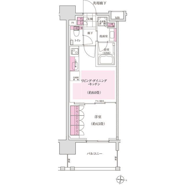 ディームス木場(1LDK/1階)の間取り写真