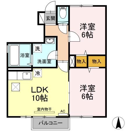 メゾン・ローズマリーB(2LDK/1階)の間取り写真