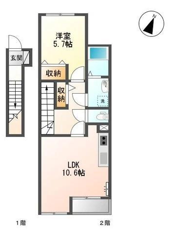 ボヌール(1LDK/2階)の間取り写真